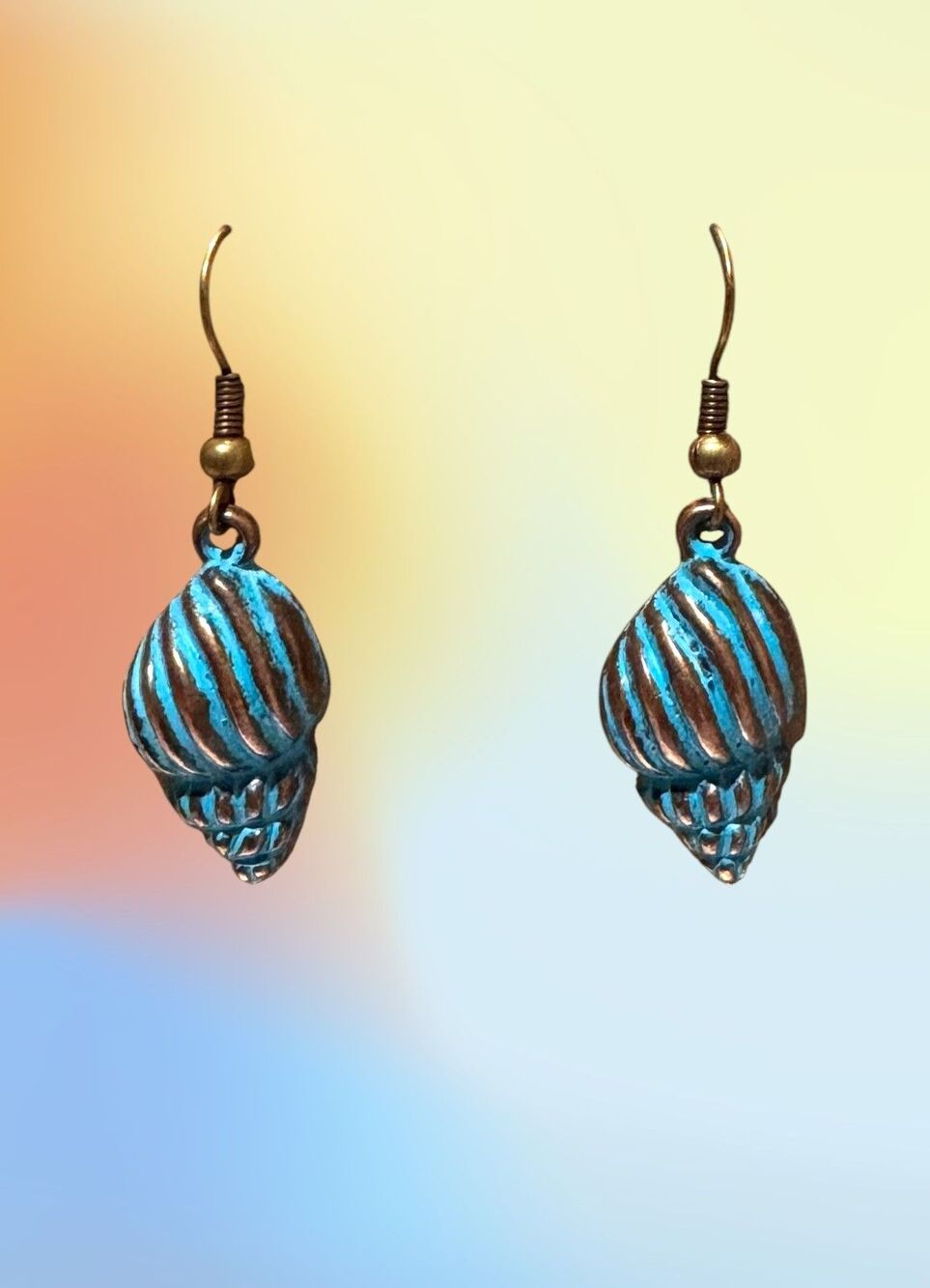 Patina Copper Shell Charm on Copper Earrings #2241